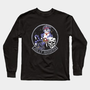 Grumman F-14 Tomcat - Jolly Rogers - Black Grunge Style Long Sleeve T-Shirt